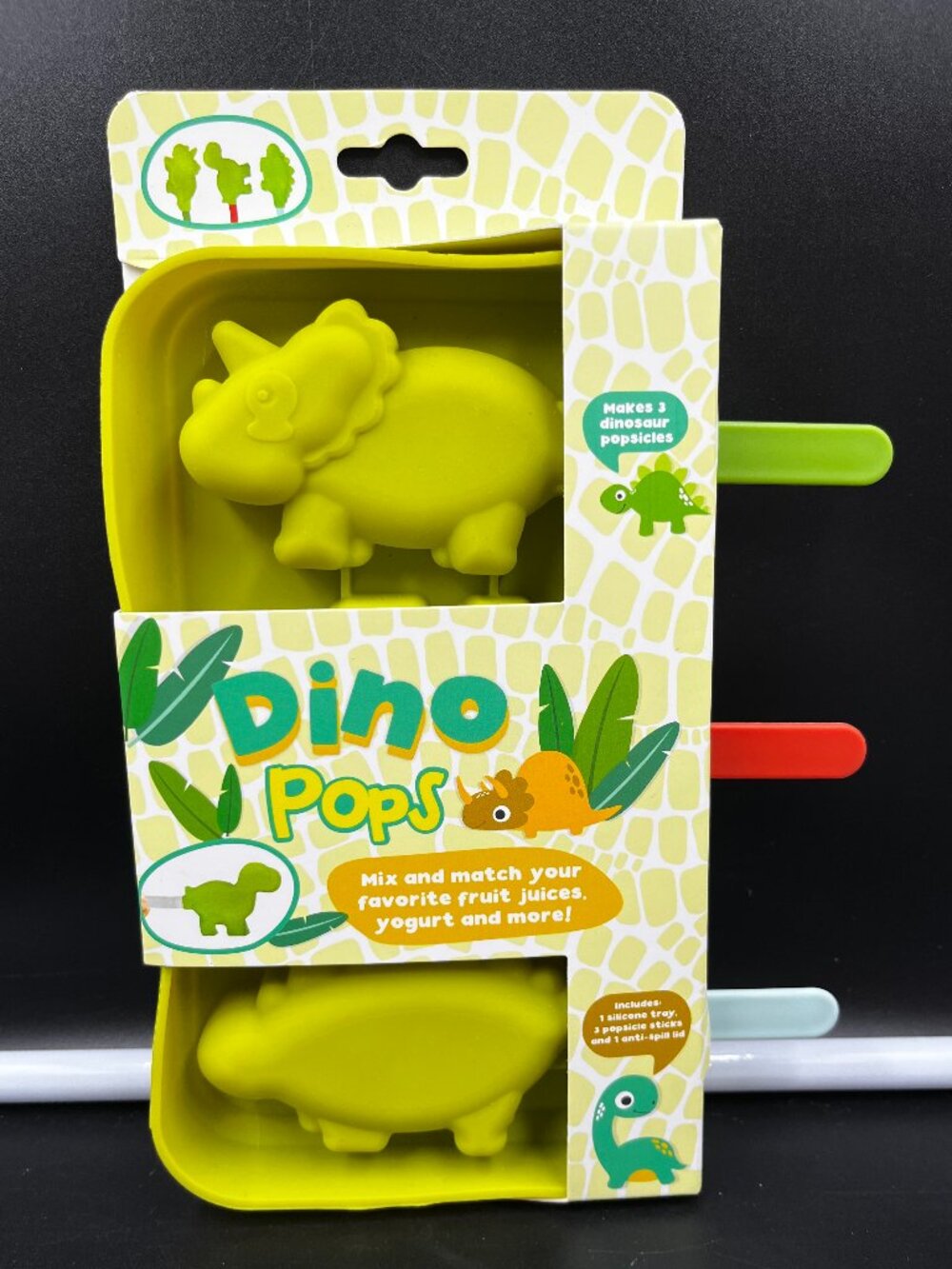 Evriholder Ice Dino Pops Dinosaur Molds Silicone Set of Three with Sticks